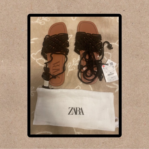 Zara crochet wrap black sandals. Size 39. - Picture 1 of 5